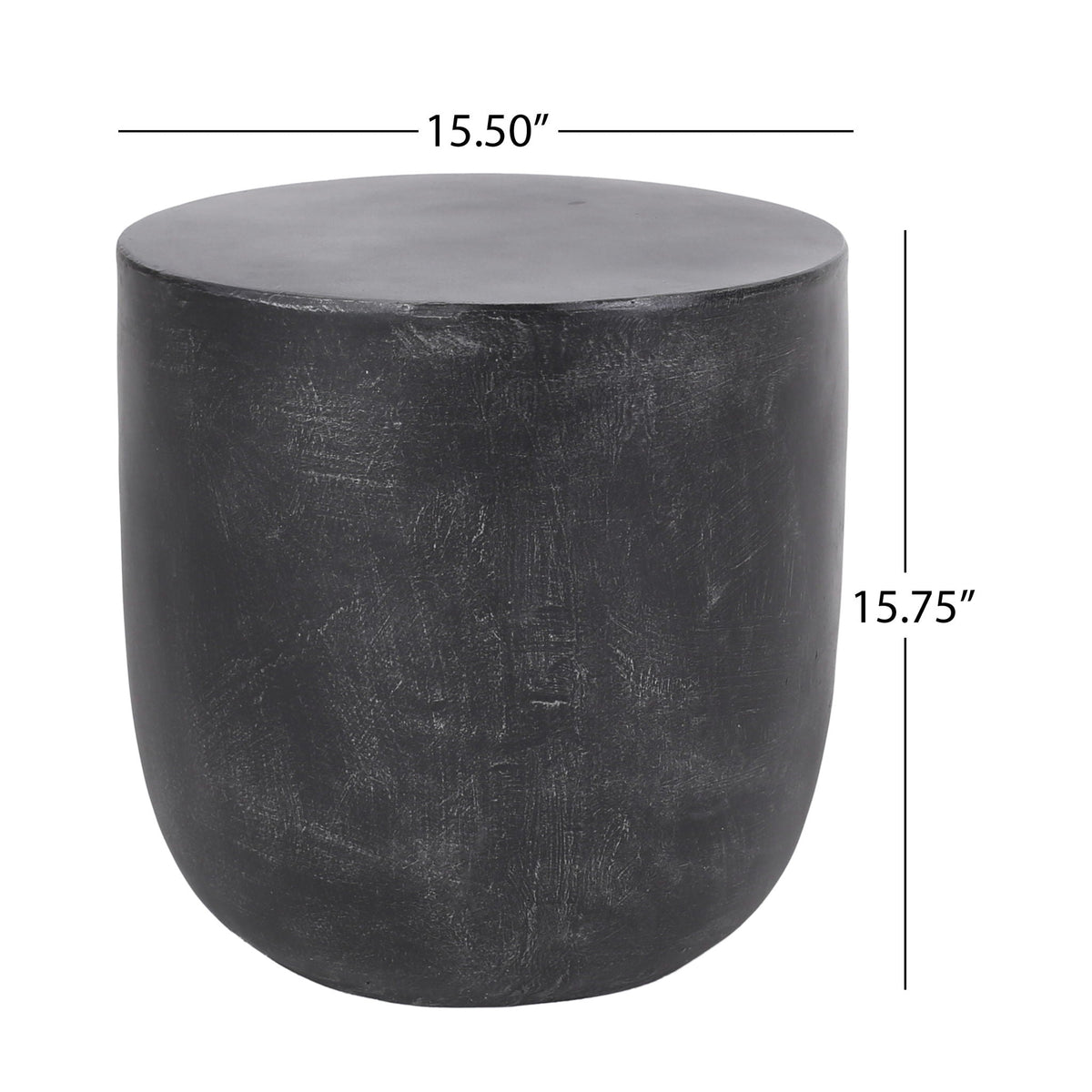 WONDERWALL 'Une Collection' Outdoor Lightweight Concrete End Table with Natural Texture - Matte Black