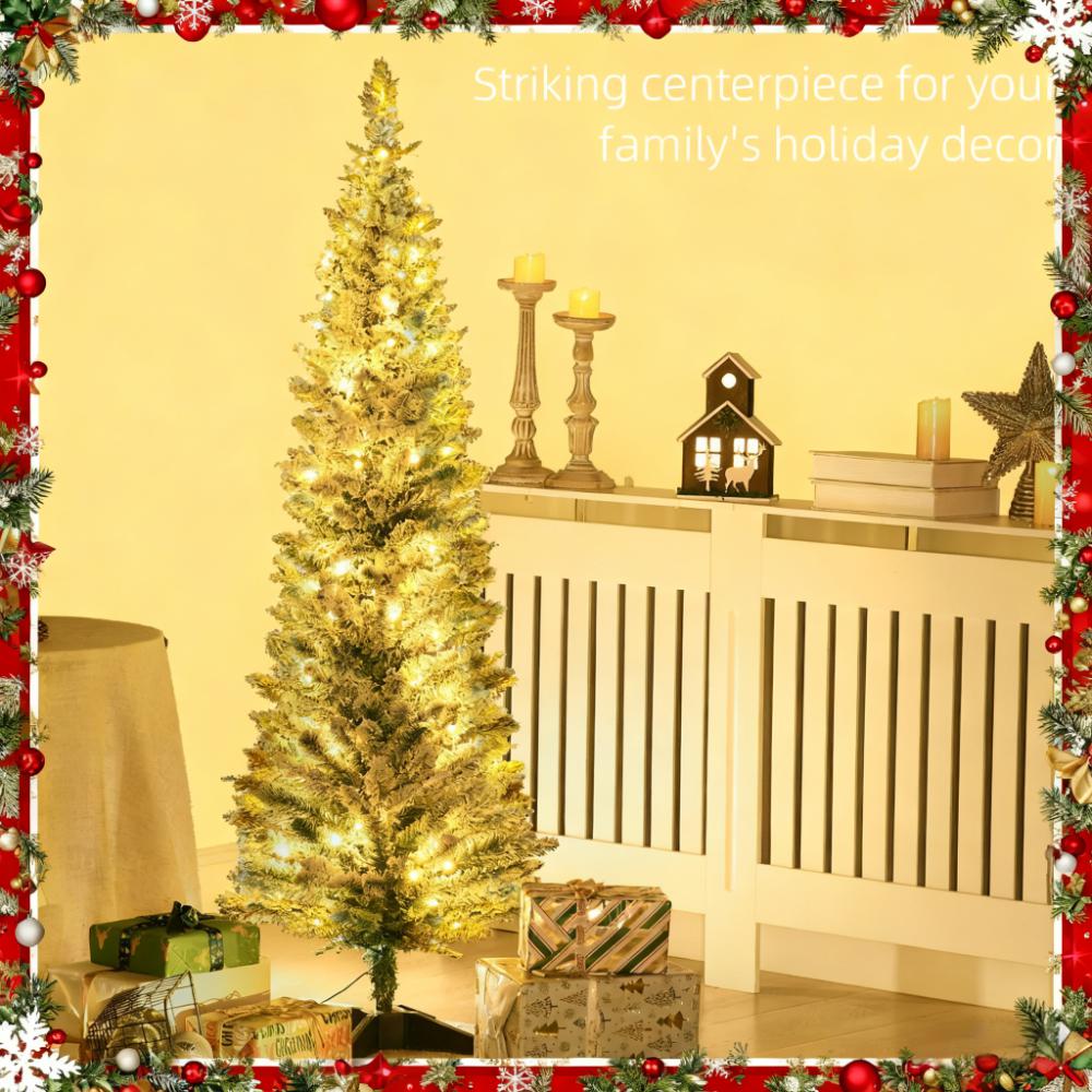 WONDERWALL ‘Noël DuBois’ Slim Artificial Christmas Tree with Warm White LEDs – Green