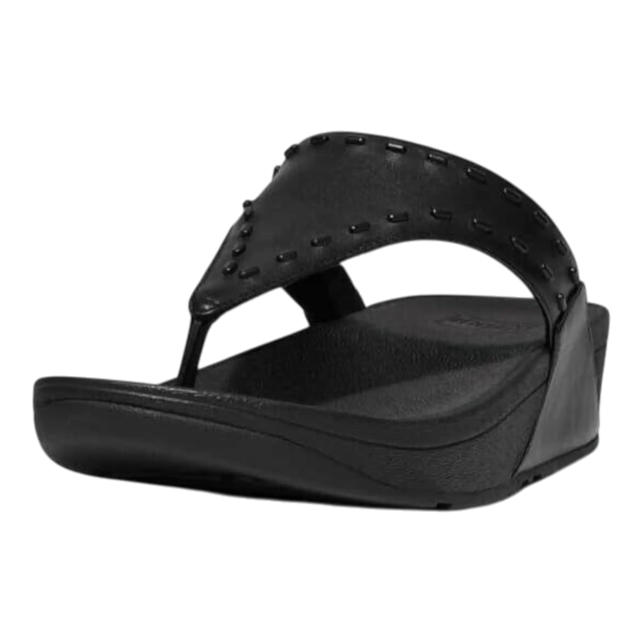 FitFlop Lulu Women Toe-Post Sandals Black Rubber-Stud Leather Slip-On
