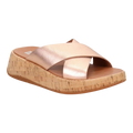 FitFlop F-Mode Women Cross Sandals Rose Gold Leather Cork Flatform