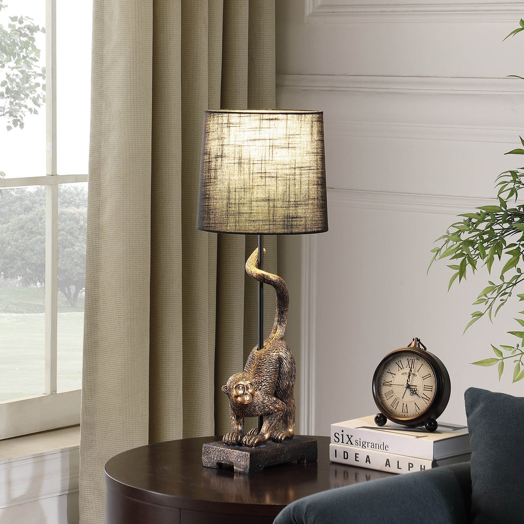WONDERWALL 'Une Collection' 24" Wildlife Capuchin Monkey Table Lamp with Antique Bronze Finish - Golden Black