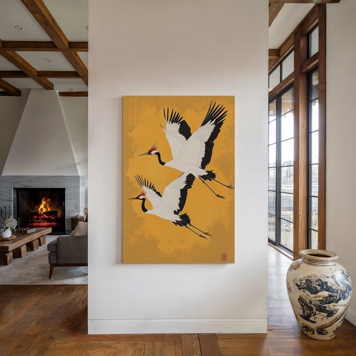 WONDERWALL ‘L’Atelier Fun Collection’ Japanese Red-Crowned Cranes – Elegant Minimalist Wall Art