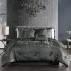 WONDERWALL 'Une Collection' Charcoal Crinkle Velvet Comforter Ensemble with Plush Fill - 7 Piece Set