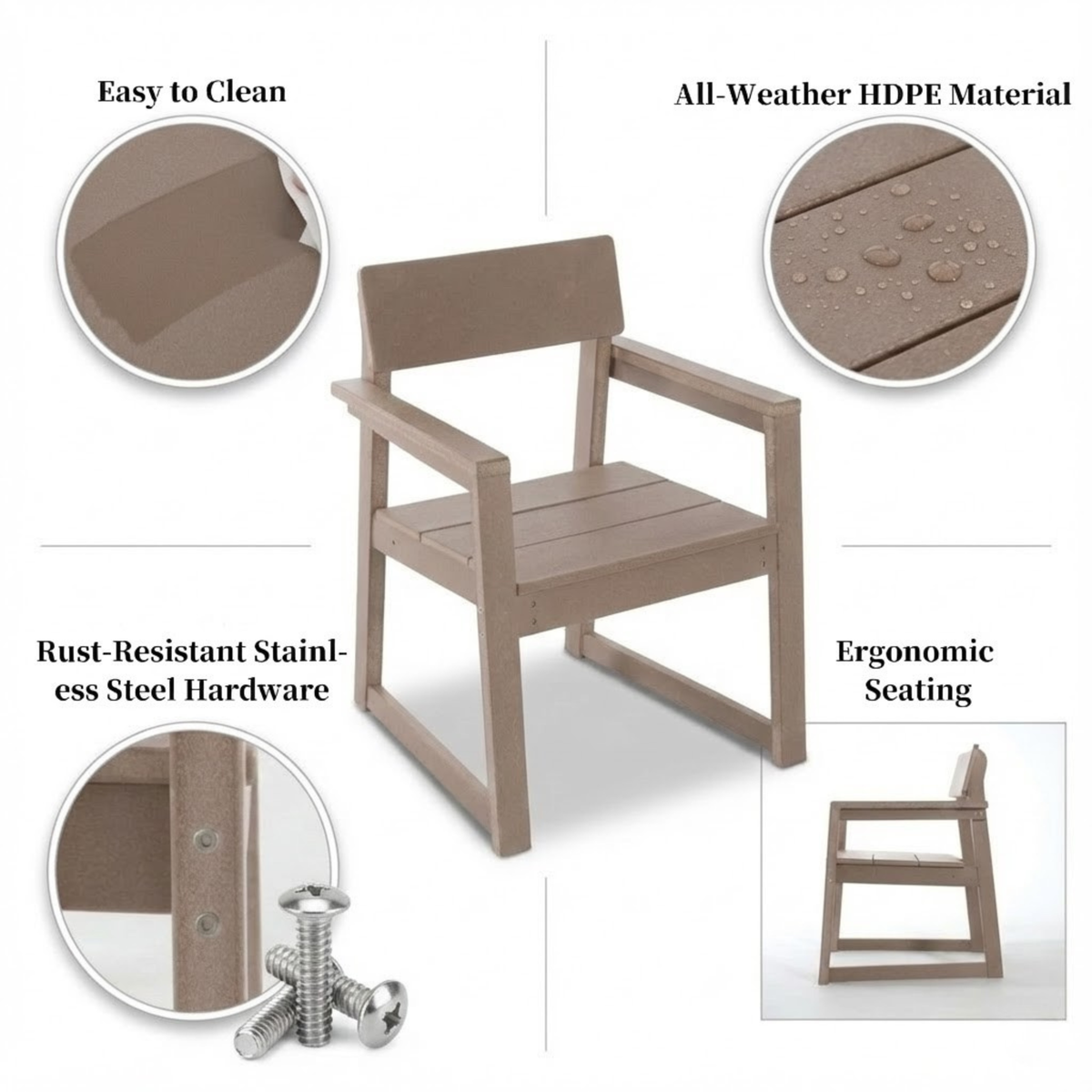 WONDERWALL 'Une Collection' Antique Wood Color Outdoor Armchair with HDPE Construction - Wood