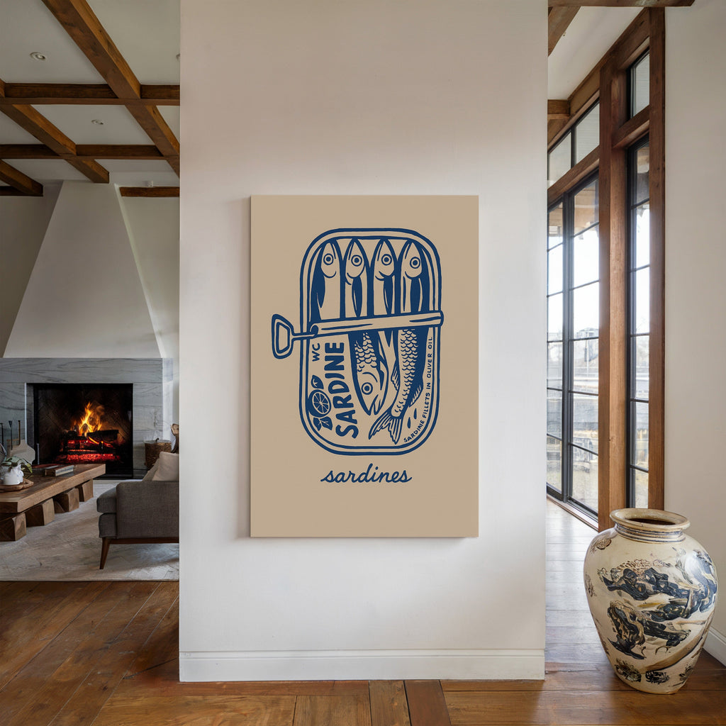 WONDERWALL ‘L’Atelier Fun Collection’ Retro Sardine Tin Wall Art – Blue & Beige Kitchen Decor