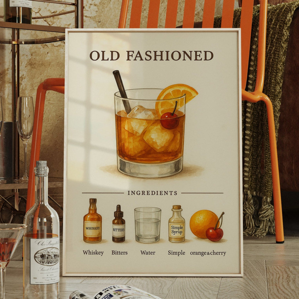 WONDERWALL 'L’Atelier Fun Collection' Old Fashioned Cocktail Recipe Art Print