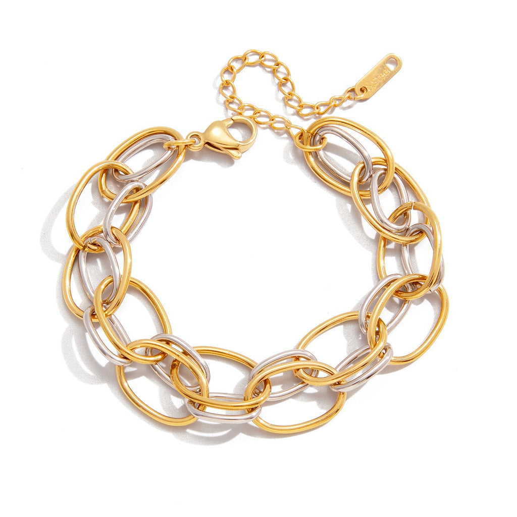 18K gold - plated, lightweight, and luxurious two - tone titanium steel bracelet.