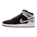 Jordan 1 Mid Youth Sneakers Black/Gym Red/Metallic Silver