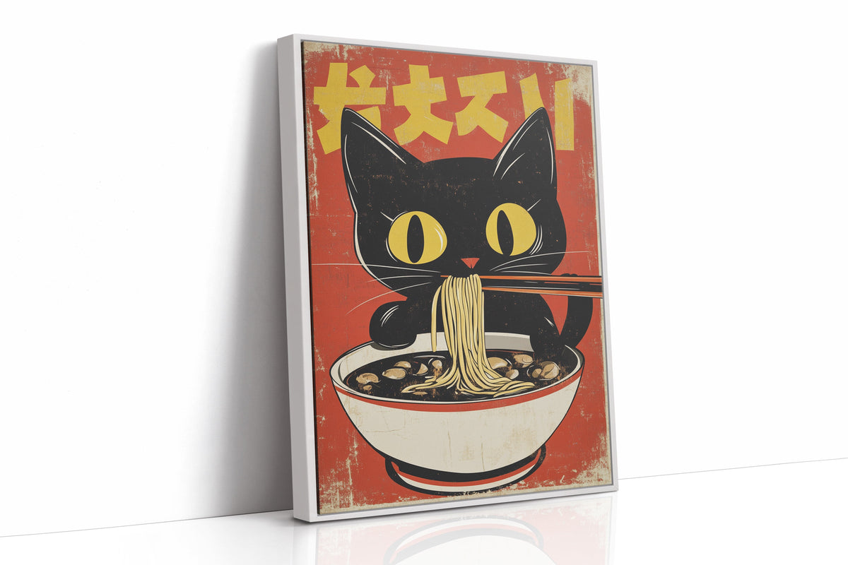 WONDERWALL 'L’Atelier Fun Collection' Retro Ramen Cat Poster – Japanese-Inspired Noodle Lover Wall Art