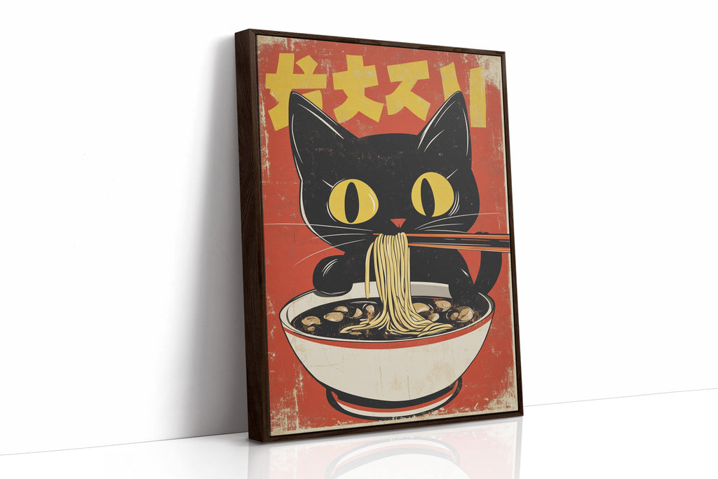 WONDERWALL 'L’Atelier Fun Collection' Retro Ramen Cat Poster – Japanese-Inspired Noodle Lover Wall Art
