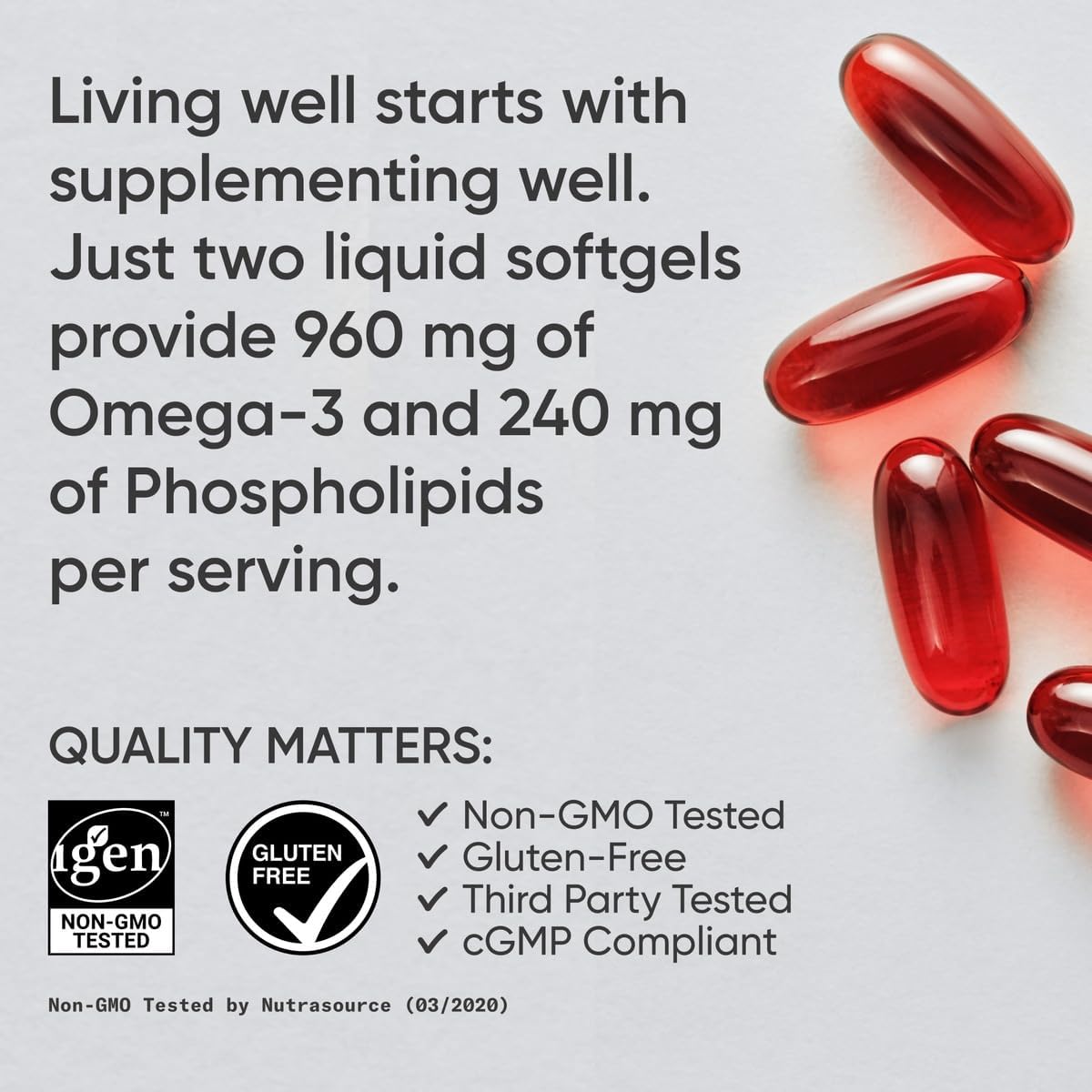Total Omega - 3 Fish Oil 2200mg - Made from Antarctic Krill w/Astaxanthin, Wild Sockeye Salmon & Alaska Pollock - 960mg of EPA & DHA - 120 Softgels