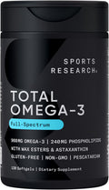 Total Omega - 3 Fish Oil 2200mg - Made from Antarctic Krill w/Astaxanthin, Wild Sockeye Salmon & Alaska Pollock - 960mg of EPA & DHA - 120 Softgels