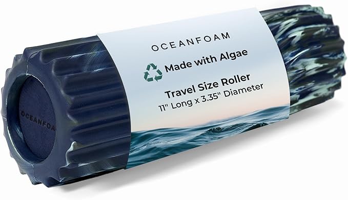 Ripple Travel Foam Roller (11" x 3.35") Firm Mini Foam Roller for Physical Therapy, Deep Tissue Massage, Back Pain - High Density, Wave Textured - Yoga (Dark Navy, Hunter & Seafoam Marbled)