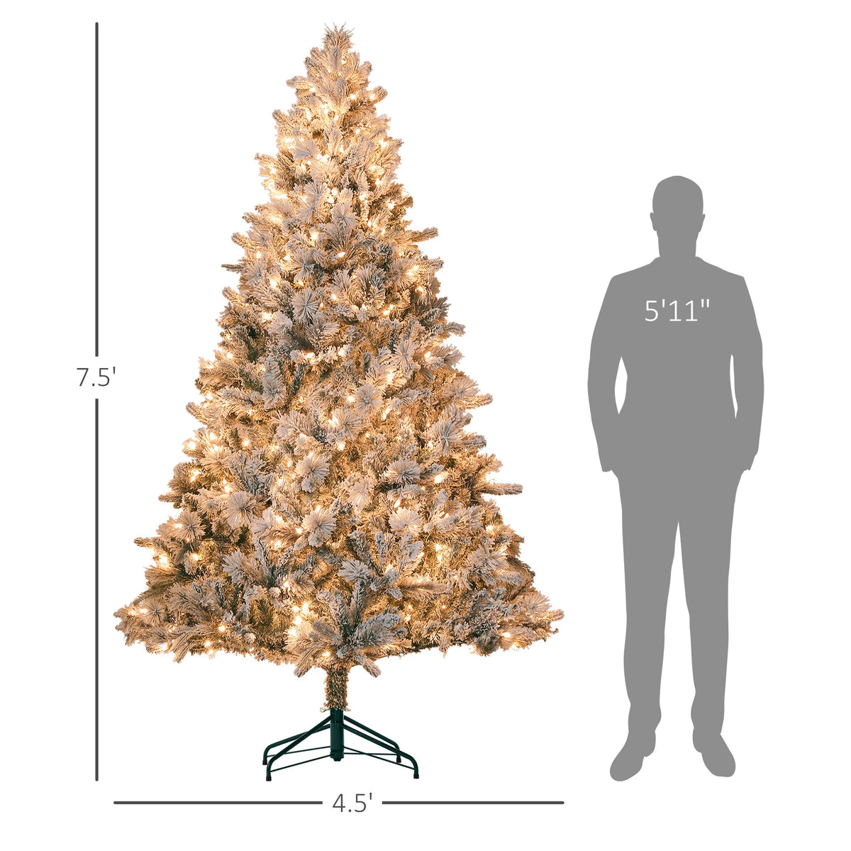 WONDERWALL ‘Noël DuBois’ Snow-Flocked Artificial Christmas Tree with 500 Warm White Lights – Green