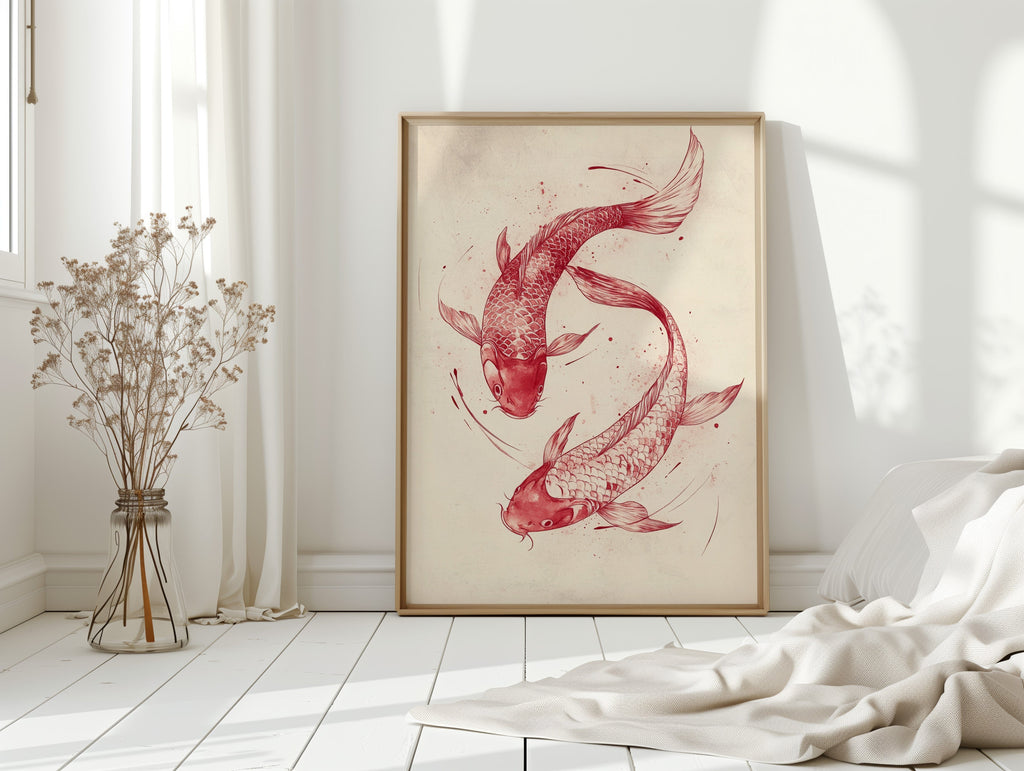 WONDERWALL ‘L’Atelier Fun Collection’ Koi Fish Wall Art – Minimalist Japanese Ink Print, Zen Decor