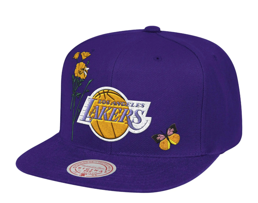 Mitchell & Ness Los Angeles Lakers HWC State Flower Men Snapback Hat Purple
