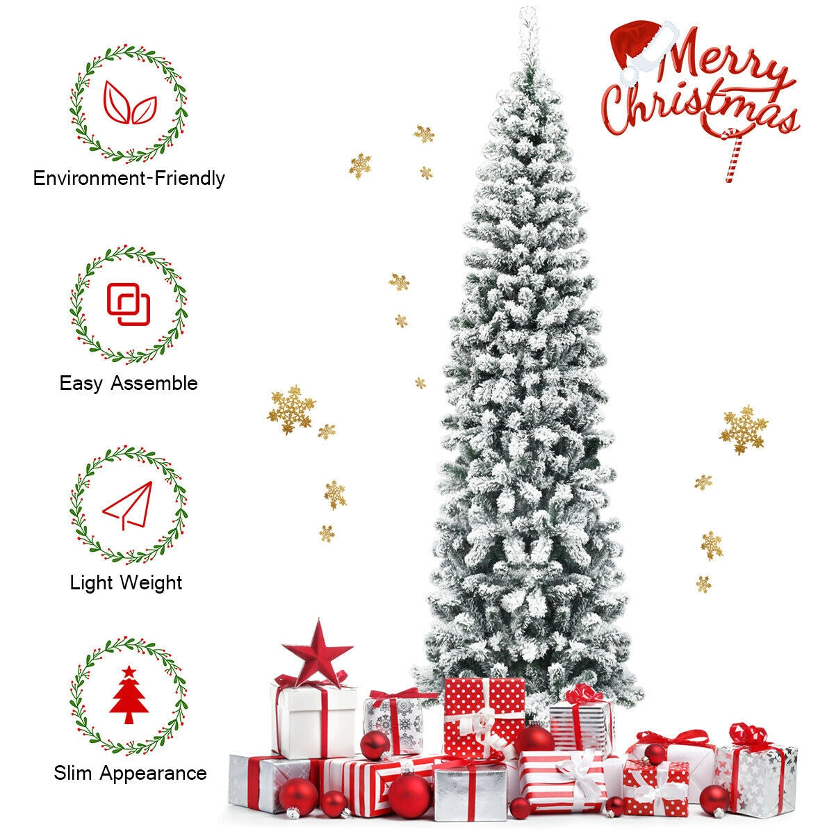 WONDERWALL ‘Noël DuBois’ 7.5 ft Unlit Snow-Flocked Pencil Christmas Tree