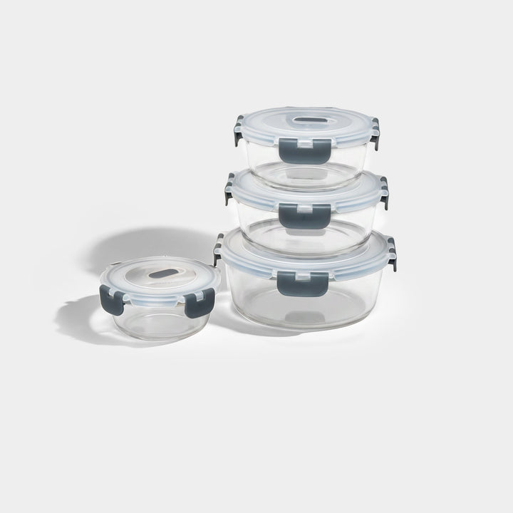 Genicook Four-Piece Round Glass Container Set with Vented Lids