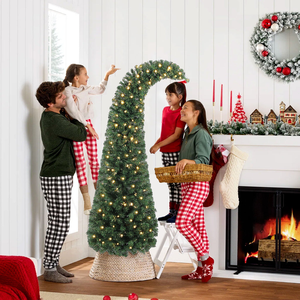 WONDERWALL ‘Noël DuBois’ 6 ft Bent-Top Artificial Christmas Tree with 200 Warm White LEDs – Green