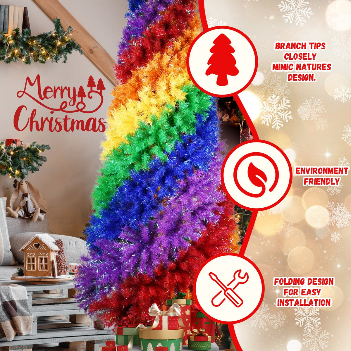 WONDERWALL ‘Noël DuBois’ 7.5 ft Artificial Christmas Tree – Rainbow