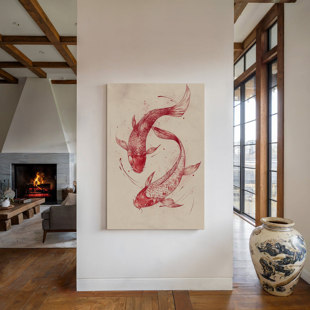 WONDERWALL ‘L’Atelier Fun Collection’ Koi Fish Wall Art – Minimalist Japanese Ink Print, Zen Decor