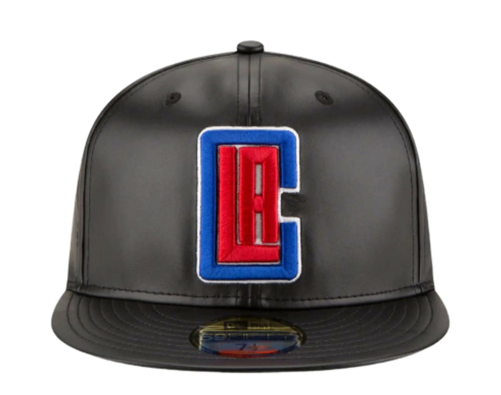 New Era 59Fifty Men Los Angeles Clippers Team Faux Leather Fitted Hat Black