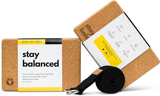 Premium Cork Yoga Blocks - Extra Large Yoga Block 2 - Pack or Extra Tall 1 - Pack for Inflexible Yogis | Natural, High - Density Cork for Superior Support & Stability | Optional Yoga Strap & Gift Box
