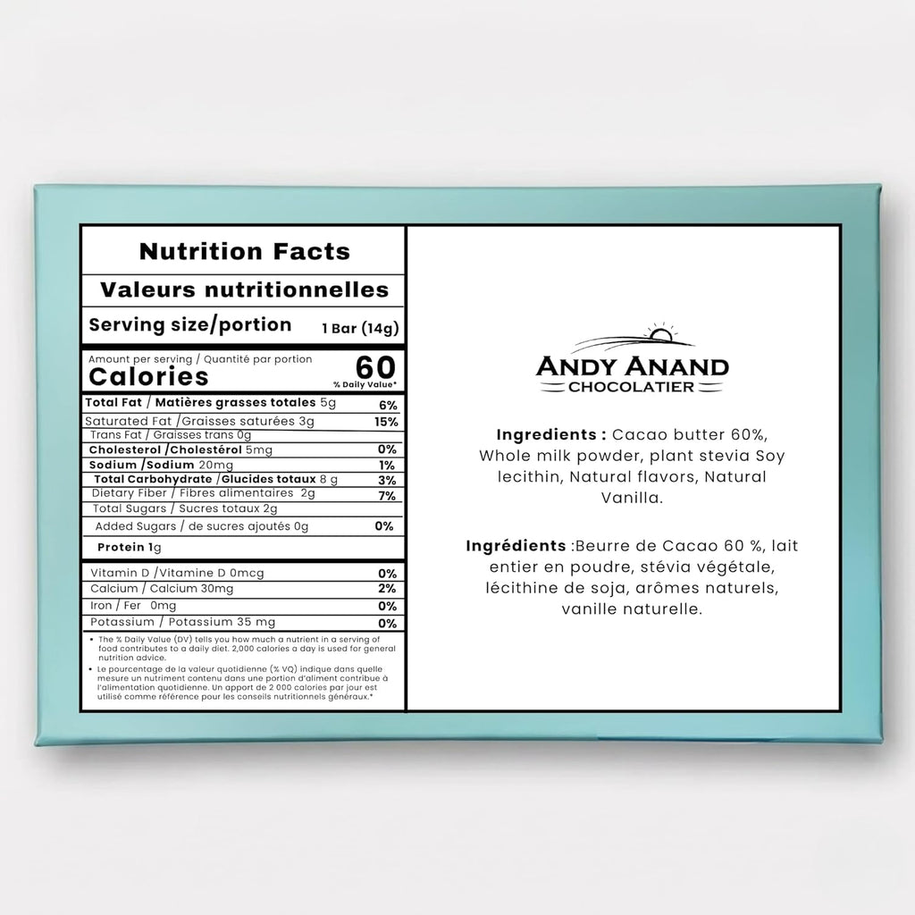 Andy Anand Sugar - Free 60% Cacao Belgian White Chocolate Bars, 3 pc – Stevia Sweetened, Keto & Diabetic - Friendly, Birthday & Holiday Gift
