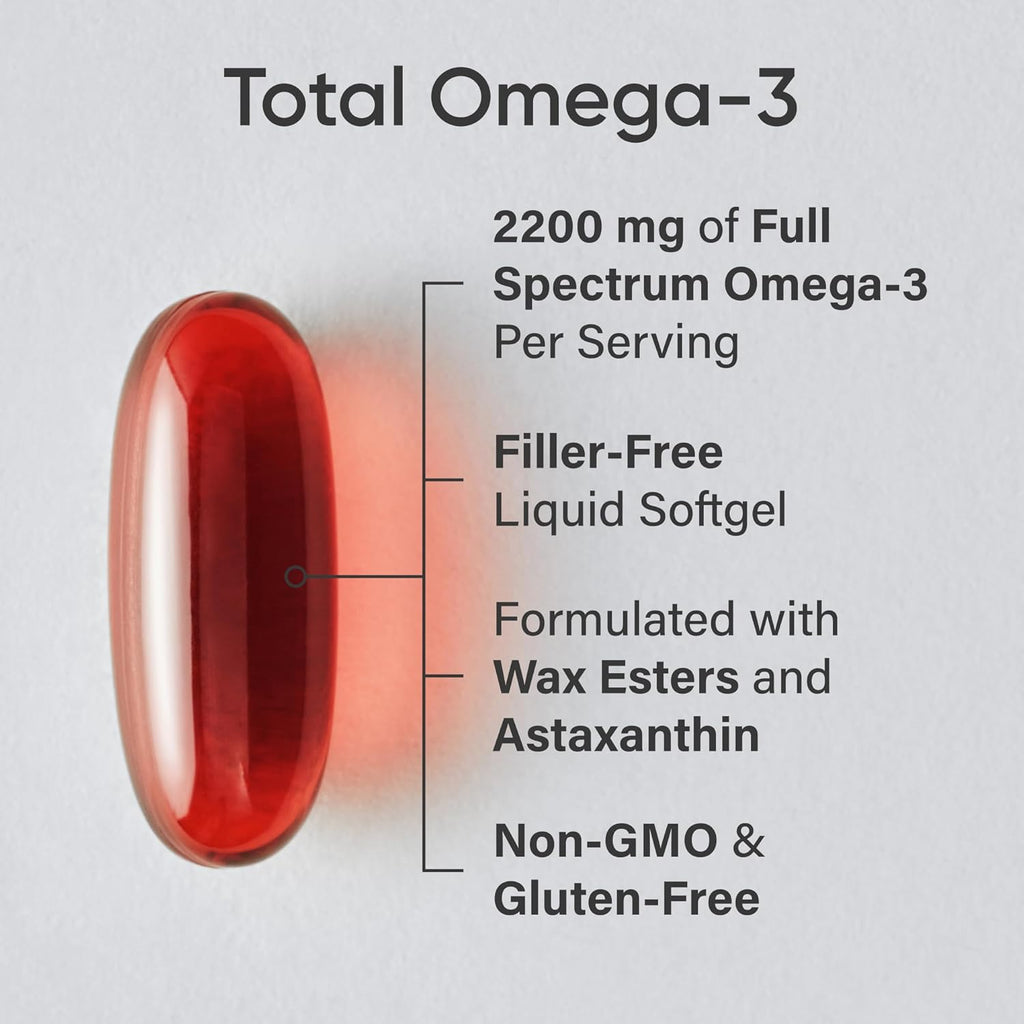 Total Omega - 3 Fish Oil 2200mg - Made from Antarctic Krill w/Astaxanthin, Wild Sockeye Salmon & Alaska Pollock - 960mg of EPA & DHA - 120 Softgels