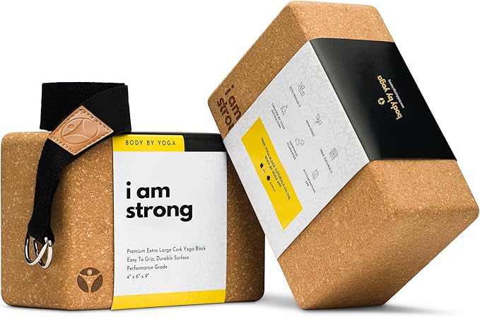 Premium Cork Yoga Blocks - Extra Large Yoga Block 2 - Pack or Extra Tall 1 - Pack for Inflexible Yogis | Natural, High - Density Cork for Superior Support & Stability | Optional Yoga Strap & Gift Box