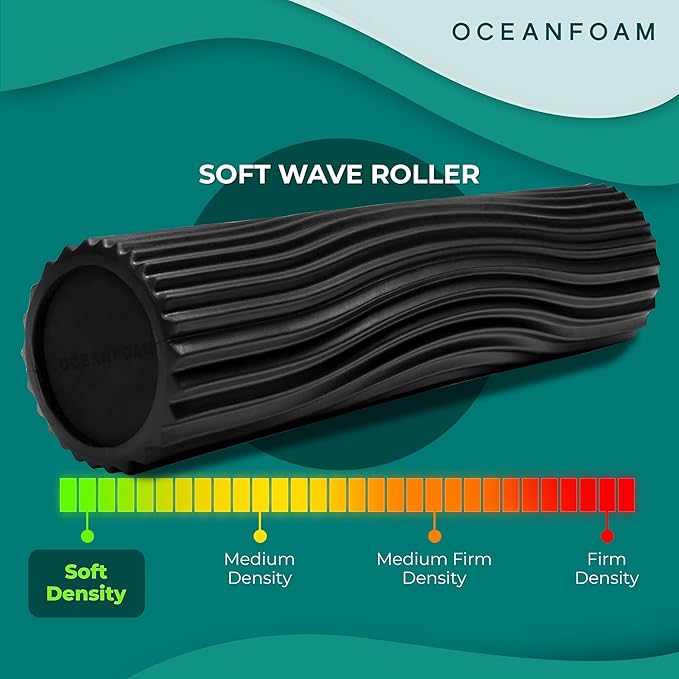 Soft Tidal Roller (Black) - Low Density Foam Roller for Physical Therapy, Back Pain, Excercise & Stretching - Wave Textured - Yoga, Athletics, & Wellness - Full Size, 20" x 5"