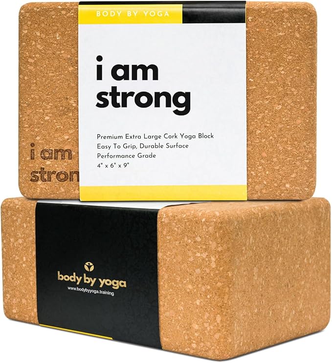 Premium Cork Yoga Blocks - Extra Large Yoga Block 2 - Pack or Extra Tall 1 - Pack for Inflexible Yogis | Natural, High - Density Cork for Superior Support & Stability | Optional Yoga Strap & Gift Box
