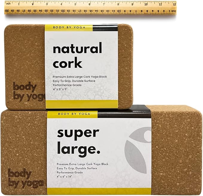 Premium Cork Yoga Blocks - Extra Large Yoga Block 2 - Pack or Extra Tall 1 - Pack for Inflexible Yogis | Natural, High - Density Cork for Superior Support & Stability | Optional Yoga Strap & Gift Box