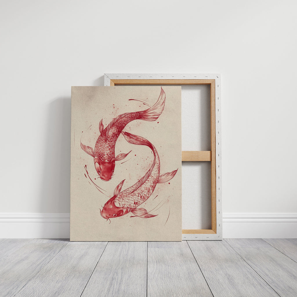 WONDERWALL ‘L’Atelier Fun Collection’ Koi Fish Wall Art – Minimalist Japanese Ink Print, Zen Decor