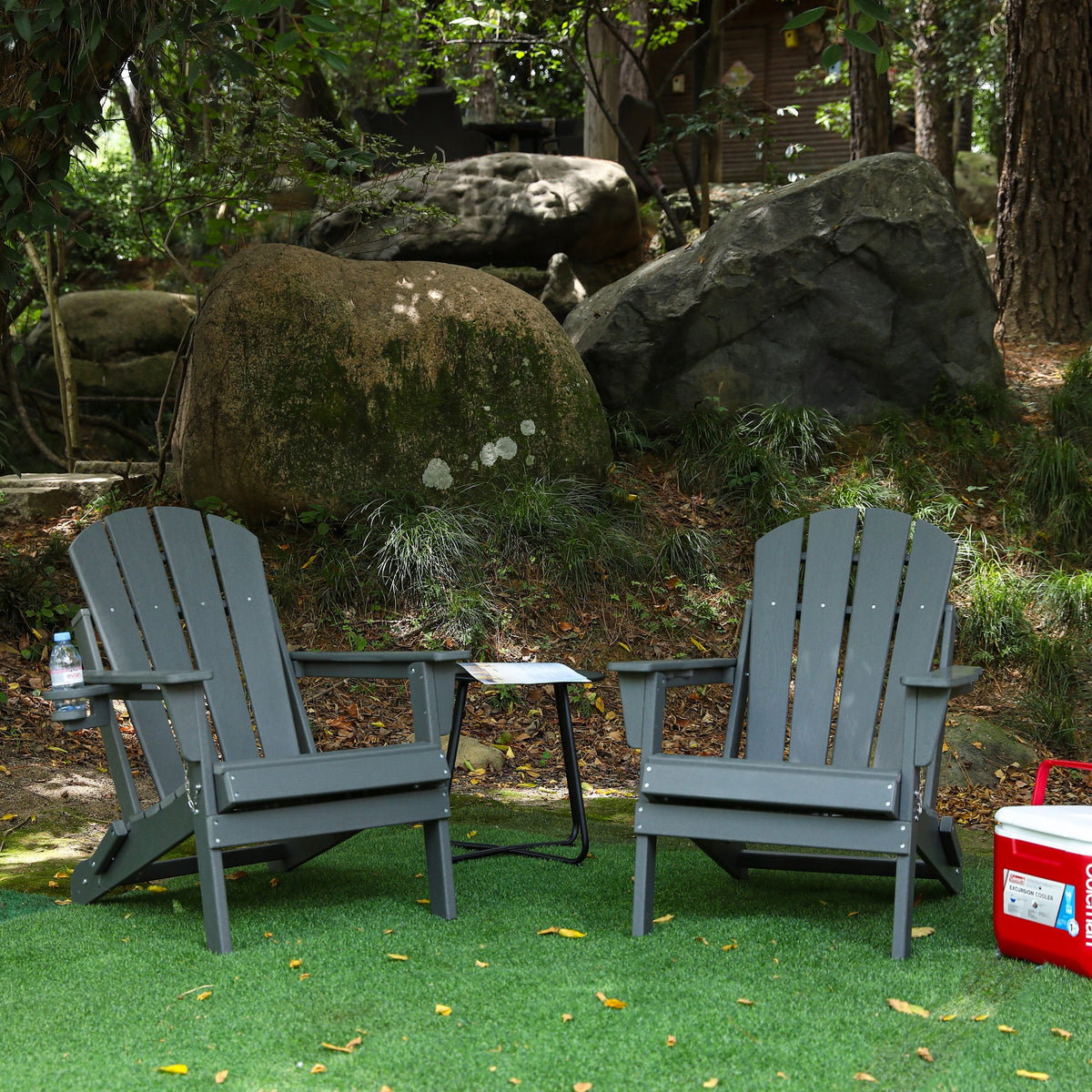 WONDERWALL 'Une Collection' HDPE Folding Adirondack Chair with Dual Cup Holder - Gray