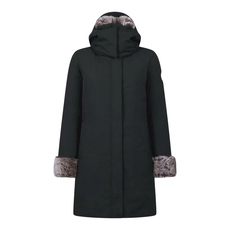 Save The Duck Smeg Hooded Parka with Faux Fur Women Coat Shadow Black