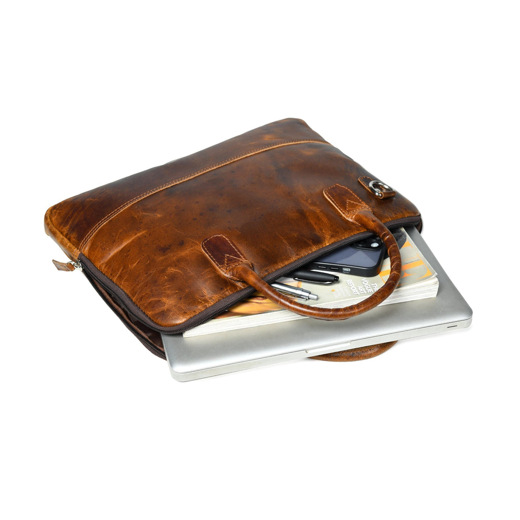 Modernist Leather Laptop Bag - Brown
