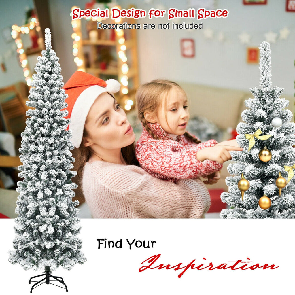 WONDERWALL ‘Noël DuBois’ 7.5 ft Unlit Snow-Flocked Pencil Christmas Tree