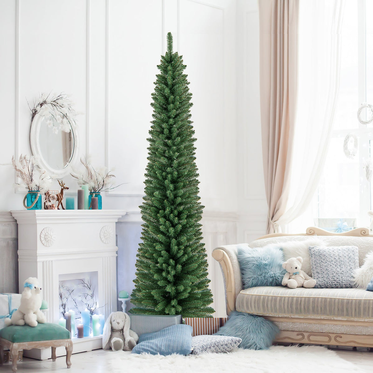WONDERWALL ‘Noël DuBois’ Unlit Pencil Artificial Christmas Tree with Memory-Wire Branches — Multiple Sizes