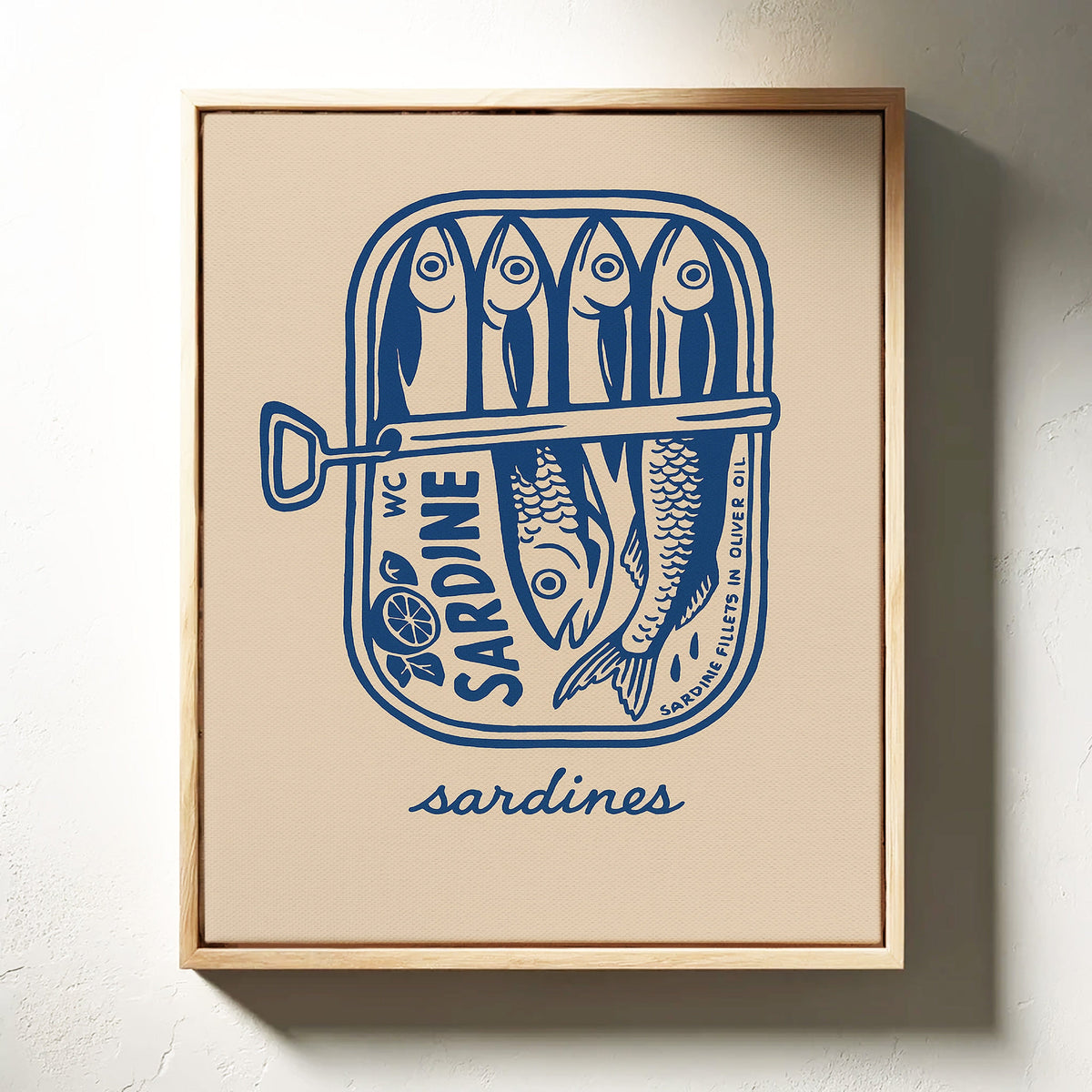 WONDERWALL ‘L’Atelier Fun Collection’ Retro Sardine Tin Wall Art – Blue & Beige Kitchen Decor