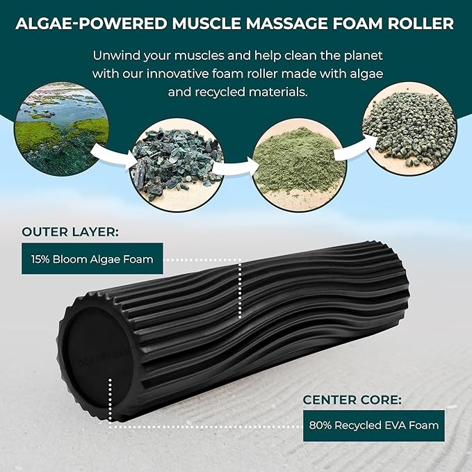 Soft Tidal Roller (Black) - Low Density Foam Roller for Physical Therapy, Back Pain, Excercise & Stretching - Wave Textured - Yoga, Athletics, & Wellness - Full Size, 20" x 5"