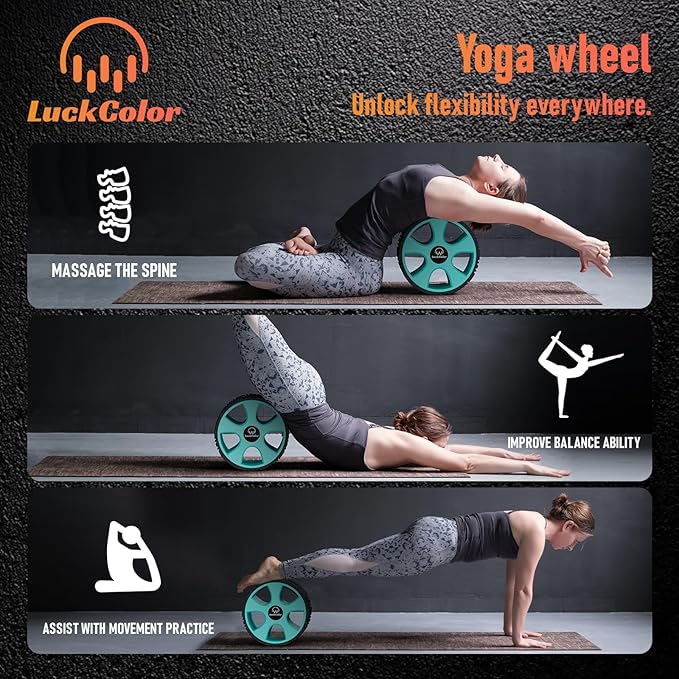 Back Roller, Back Wheel Targeted Back Pain Relief, Yoga Wheel Muscle Massage, Foam Roller for Trigger Point Therapy Physical, Stretching & Exercise, 880 lbs Capacity, 10 Inch (Black+Acid Blue)