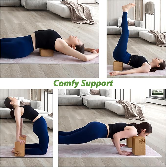 Cork Yoga Blocks 2 Pack Set, Natural Cork Soft Non - Slip Yoga Blocks, High Density & Eco Friendly Yoga Accessories | Men, Ideal for Yoga, Pilates, Stretching and Toning
