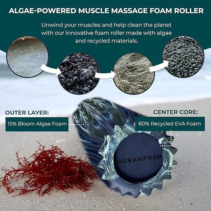 Ripple Travel Foam Roller (11" x 3.35") Firm Mini Foam Roller for Physical Therapy, Deep Tissue Massage, Back Pain - High Density, Wave Textured - Yoga (Dark Navy, Hunter & Seafoam Marbled)