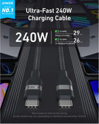 Anker USB-C to USB-C Cable (3 ft / 6 ft, 240W, Upcycled-Braided) - WONDERWALL