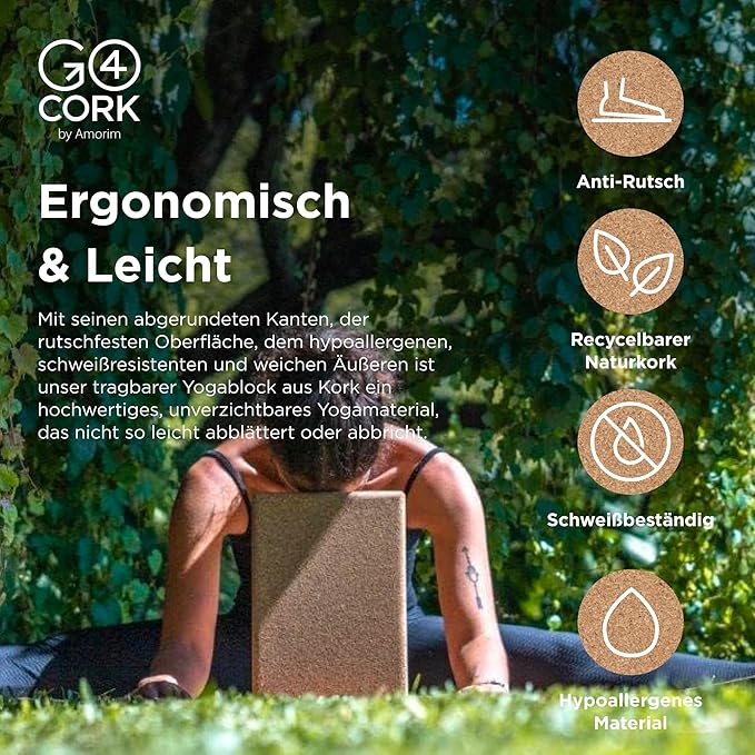 Cork Yoga Block for Yoga, Pilates & Meditation | Non - Slip, Hypoallergenic, Sustainable, Non - Toxic Yoga Block