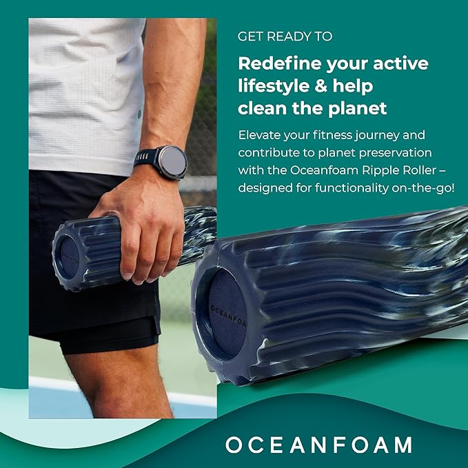 Ripple Travel Foam Roller (11" x 3.35") Firm Mini Foam Roller for Physical Therapy, Deep Tissue Massage, Back Pain - High Density, Wave Textured - Yoga (Dark Navy, Hunter & Seafoam Marbled)