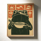WONDERWALL 'L’Atelier Fun Collection' Ramen Frog Art in Retro Woodblock Style