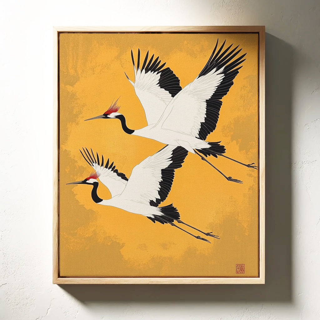 WONDERWALL ‘L’Atelier Fun Collection’ Japanese Red-Crowned Cranes – Elegant Minimalist Wall Art