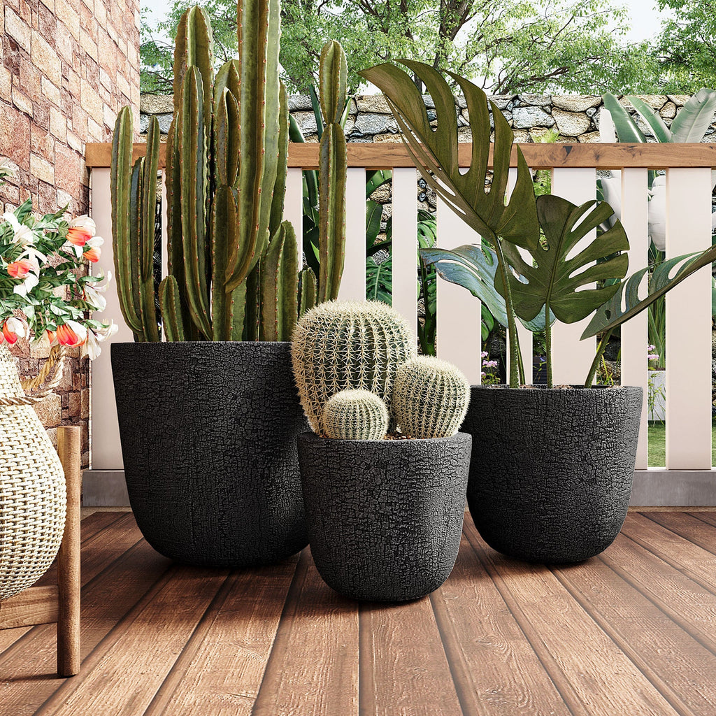 WONDERWALL 'Une Collection' Lightweight MGO Planter Set of 3 with Crackle Texture - Neutral
